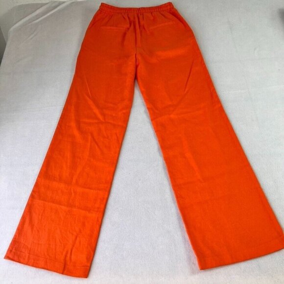 LOVE TREE Pant Women Small Orange Linen Blend Pull On Straight Leg Drawstring - Picture 13 of 15